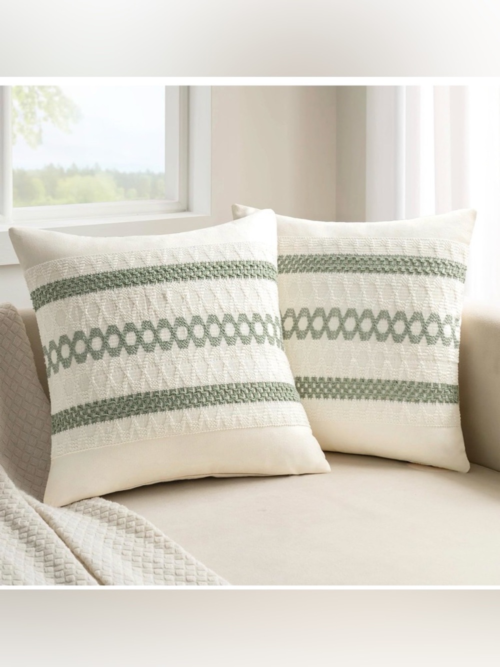 NWOT MIULEE 2 Sage Green Boho Decorative Pillow Covers 24x24 Inch Farmhouse
